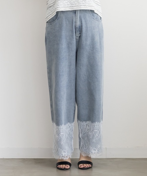 CLETTE(クレット)の「裾レースワイドデニムパンツ(その他パンツ・レディース・ネイビー/ブルー・LL/3L/4L)」の7枚目の写真