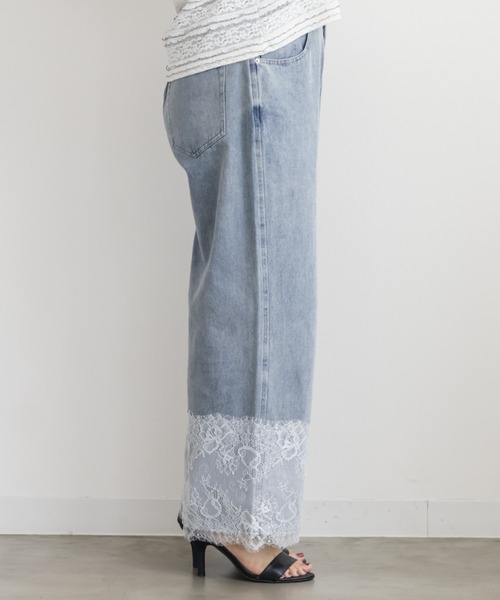 CLETTE(クレット)の「裾レースワイドデニムパンツ(その他パンツ・レディース・ネイビー/ブルー・LL/3L/4L)」の8枚目の写真