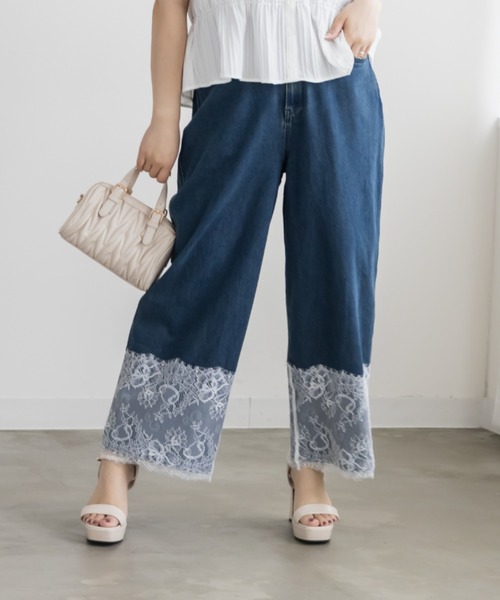 CLETTE(クレット)の「裾レースワイドデニムパンツ(その他パンツ・レディース・ネイビー/ブルー・LL/3L/4L)」の19枚目の写真