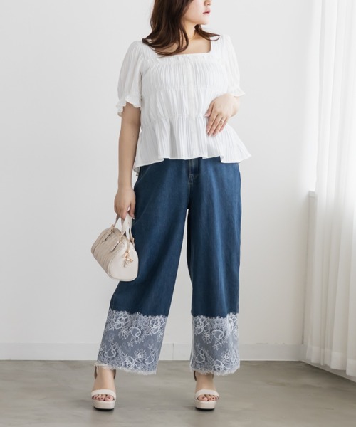 CLETTE(クレット)の「裾レースワイドデニムパンツ(その他パンツ・レディース・ネイビー/ブルー・LL/3L/4L)」の20枚目の写真