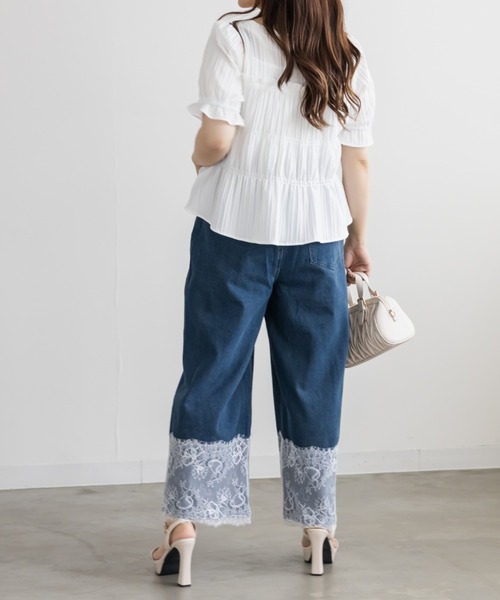 CLETTE(クレット)の「裾レースワイドデニムパンツ(その他パンツ・レディース・ネイビー/ブルー・LL/3L/4L)」の14枚目の写真