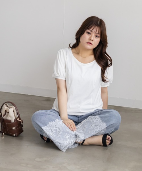 CLETTE(クレット)の「裾レースワイドデニムパンツ(その他パンツ・レディース・ネイビー/ブルー・LL/3L/4L)」の18枚目の写真