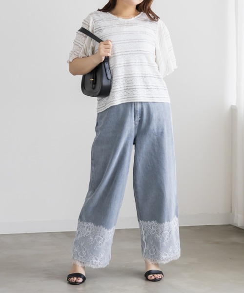 CLETTE(クレット)の「裾レースワイドデニムパンツ(その他パンツ・レディース・ネイビー/ブルー・LL/3L/4L)」の16枚目の写真