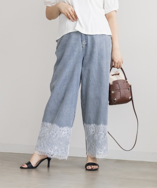 CLETTE(クレット)の「裾レースワイドデニムパンツ(その他パンツ・レディース・ネイビー/ブルー・LL/3L/4L)」の15枚目の写真