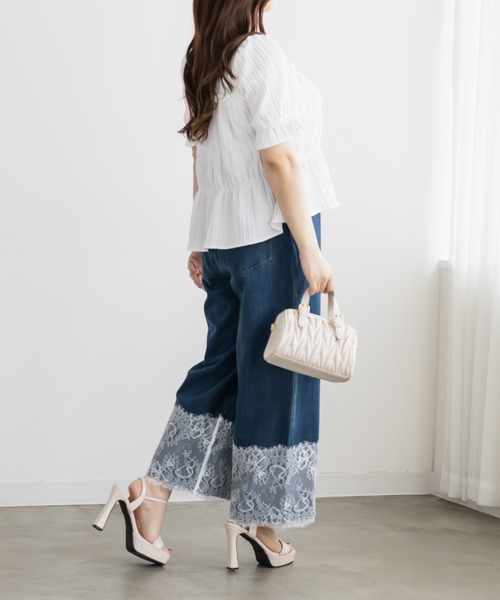 CLETTE(クレット)の「裾レースワイドデニムパンツ(その他パンツ・レディース・ネイビー/ブルー・LL/3L/4L)」の13枚目の写真
