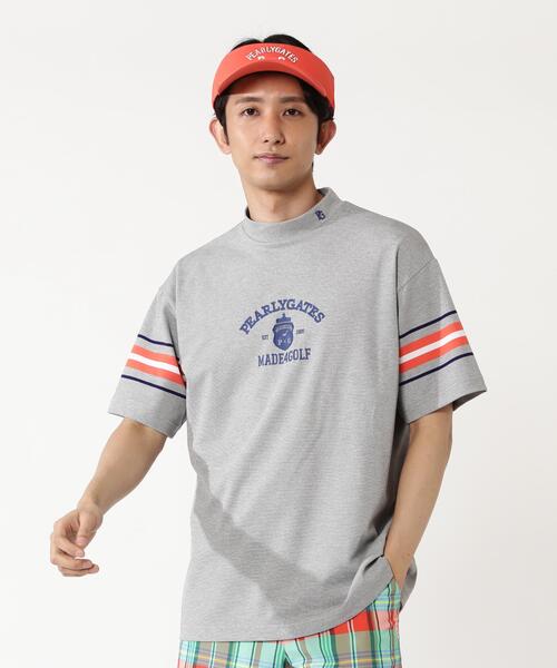 PEARLY GATES（パーリーゲイツ）の「【PEARLY GATES】先染めストレッチタックボーダー半袖ハイネックカットソー［Relaxシルエット]（Tシャツ/カットソー・メンズ・グレー系その他/ホワイト系その他/ダークブルー・LARGE/X-LARGE/MEDIUM）」の2枚目の写真