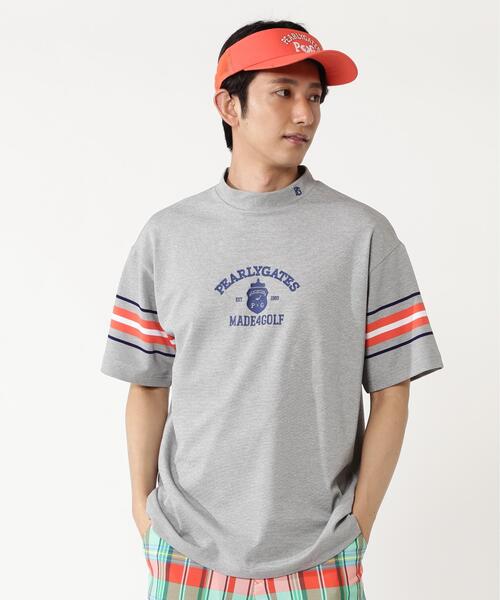 PEARLY GATES（パーリーゲイツ）の「【PEARLY GATES】先染めストレッチタックボーダー半袖ハイネックカットソー［Relaxシルエット]（Tシャツ/カットソー・メンズ・グレー系その他/ホワイト系その他/ダークブルー・LARGE/X-LARGE/MEDIUM）」の4枚目の写真