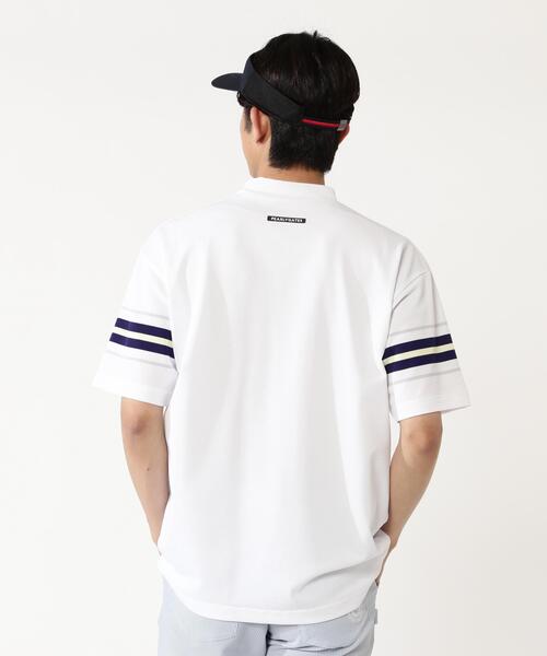 PEARLY GATES（パーリーゲイツ）の「【PEARLY GATES】先染めストレッチタックボーダー半袖ハイネックカットソー［Relaxシルエット]（Tシャツ/カットソー・メンズ・グレー系その他/ホワイト系その他/ダークブルー・LARGE/X-LARGE/MEDIUM）」の21枚目の写真