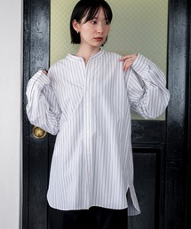 kuros'（クロス）の「【kuros’オリジナル】ストライプバンドカラーシャツ 日本製 UNISEX（シャツ/ブラウス）」