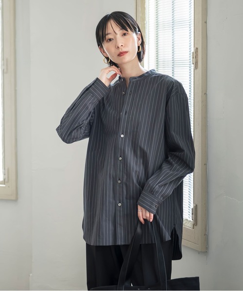 kuros'(クロス)の「【kuros’オリジナル】ストライプバンドカラーシャツ 日本製 UNISEX(シャツ/ブラウス・レディース・ブラック/ホワイト・SMALL/LARGE/MEDIUM/X-LARGE)」の22枚目の写真
