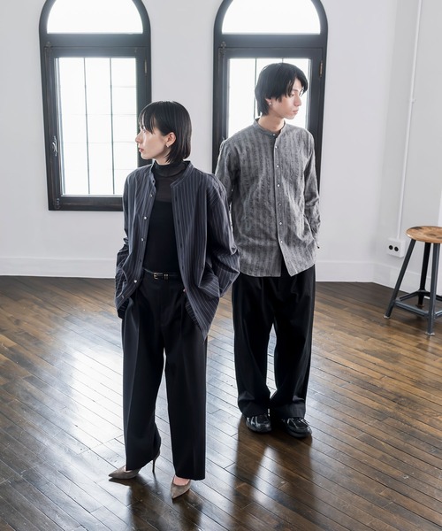 kuros'(クロス)の「【kuros’オリジナル】ストライプバンドカラーシャツ 日本製 UNISEX(シャツ/ブラウス・レディース・ブラック/ホワイト・SMALL/LARGE/MEDIUM/X-LARGE)」の18枚目の写真