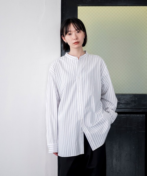 kuros'(クロス)の「【kuros’オリジナル】ストライプバンドカラーシャツ 日本製 UNISEX(シャツ/ブラウス・レディース・ブラック/ホワイト・SMALL/LARGE/MEDIUM/X-LARGE)」の17枚目の写真
