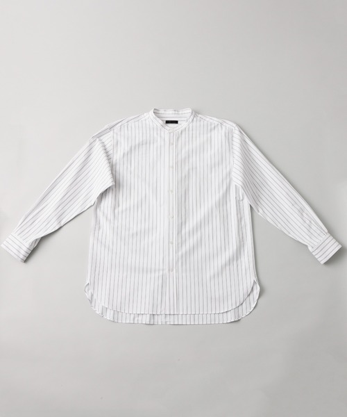 kuros'(クロス)の「【kuros’オリジナル】ストライプバンドカラーシャツ 日本製 UNISEX(シャツ/ブラウス・レディース・ブラック/ホワイト・SMALL/LARGE/MEDIUM/X-LARGE)」の12枚目の写真