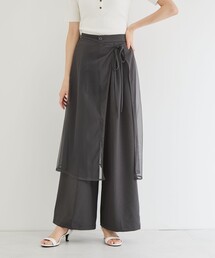 チュールラップスカート付タックワイドパンツ