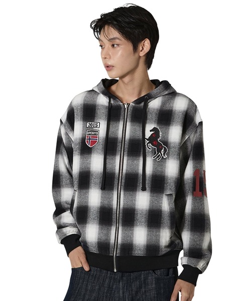 Openyard(オープンヤード)の「『Openyard/オープンヤード』REVERSIBLE CHECK HOODED JACKET/リバーシブルチェックフーディージャケット(パーカー・メンズ・ブラック/ベージュ・M/L)」の2枚目の写真