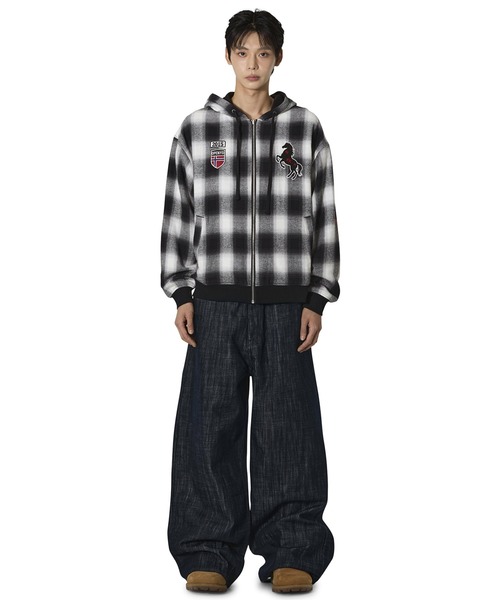 Openyard(オープンヤード)の「『Openyard/オープンヤード』REVERSIBLE CHECK HOODED JACKET/リバーシブルチェックフーディージャケット(パーカー・メンズ・ブラック/ベージュ・M/L)」の5枚目の写真