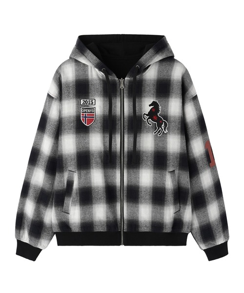 Openyard(オープンヤード)の「『Openyard/オープンヤード』REVERSIBLE CHECK HOODED JACKET/リバーシブルチェックフーディージャケット(パーカー・メンズ・ブラック/ベージュ・M/L)」の15枚目の写真