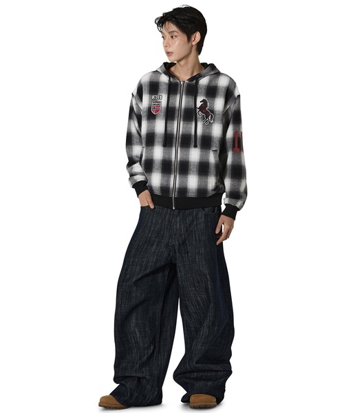 Openyard(オープンヤード)の「『Openyard/オープンヤード』REVERSIBLE CHECK HOODED JACKET/リバーシブルチェックフーディージャケット(パーカー・メンズ・ブラック/ベージュ・M/L)」の6枚目の写真