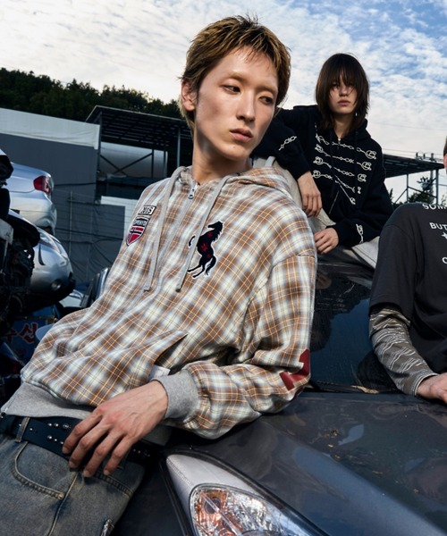 Openyard(オープンヤード)の「『Openyard/オープンヤード』REVERSIBLE CHECK HOODED JACKET/リバーシブルチェックフーディージャケット(パーカー・メンズ・ブラック/ベージュ・M/L)」の3枚目の写真