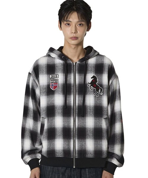 Openyard(オープンヤード)の「『Openyard/オープンヤード』REVERSIBLE CHECK HOODED JACKET/リバーシブルチェックフーディージャケット(パーカー・メンズ・ブラック/ベージュ・M/L)」の4枚目の写真