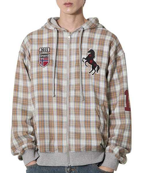 Openyard(オープンヤード)の「『Openyard/オープンヤード』REVERSIBLE CHECK HOODED JACKET/リバーシブルチェックフーディージャケット(パーカー・メンズ・ブラック/ベージュ・M/L)」の9枚目の写真