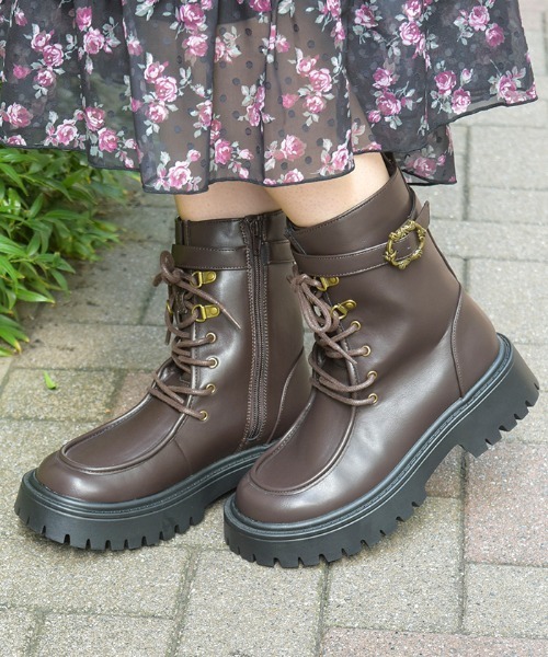 axes femme(アクシーズファム)の「ベルトデザインワークブーツ(ブーツ・レディース・ブラック/ダークブラウン・MEDIUM/LARGE)」の3枚目の写真