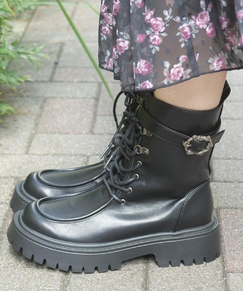 axes femme(アクシーズファム)の「ベルトデザインワークブーツ(ブーツ・レディース・ブラック/ダークブラウン・MEDIUM/LARGE)」の9枚目の写真