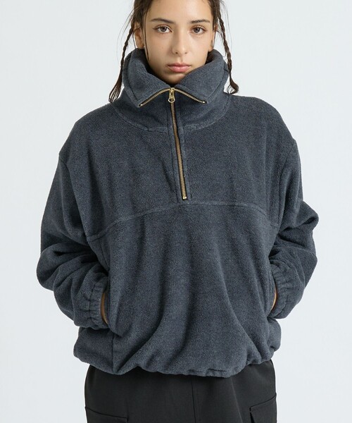 MICA&DEAL(マイカ&ディール)の「【MICA&DEAL/マイカアンドディール】フリース ジップ プルオーバー/長袖/ZIP(パーカー・レディース・グレー/カーキ/チャコールグレー・フリー)」の2枚目の写真