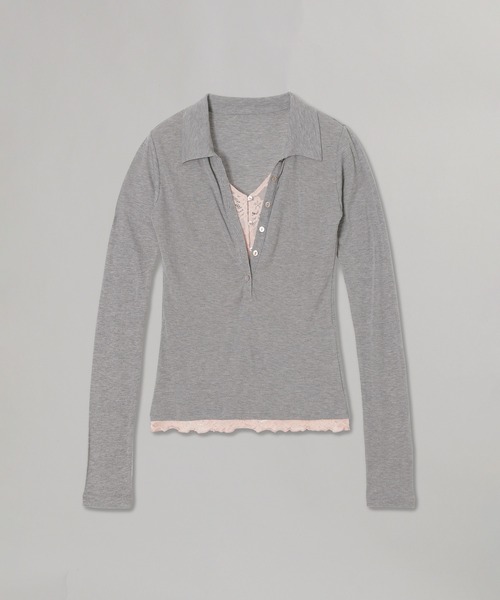 forget-me-nots(フォーゲットミーノッツ)の「LAYERED POLO FMN-26AW-CS001(シャツ/ブラウス・レディース・グレー/ブラウン・FREE)」の1枚目の写真