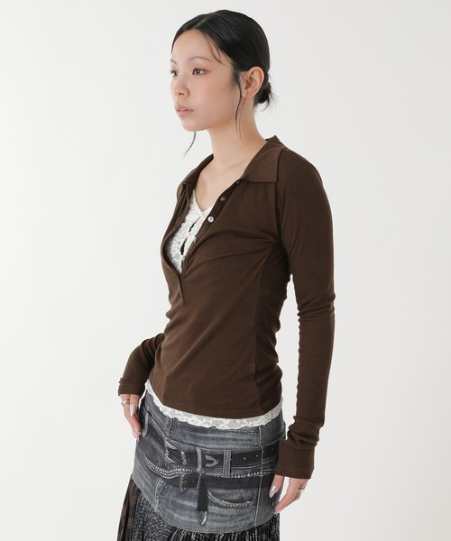 forget-me-nots(フォーゲットミーノッツ)の「LAYERED POLO FMN-26AW-CS001(シャツ/ブラウス・レディース・グレー/ブラウン・FREE)」の4枚目の写真