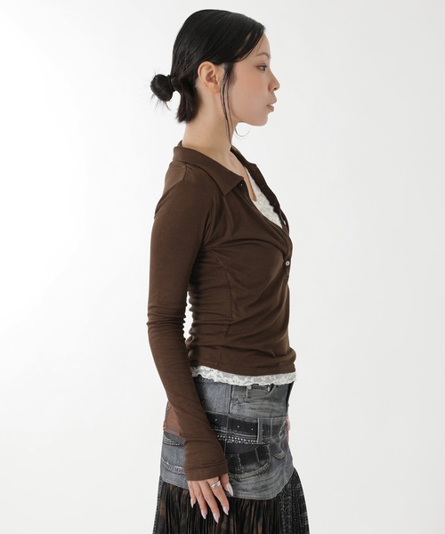 forget-me-nots(フォーゲットミーノッツ)の「LAYERED POLO FMN-26AW-CS001(シャツ/ブラウス・レディース・グレー/ブラウン・FREE)」の6枚目の写真