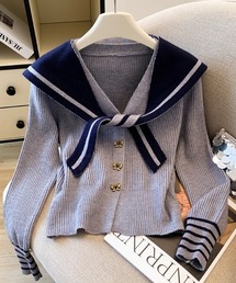 セーラーカラー ショール風 ニットトップス