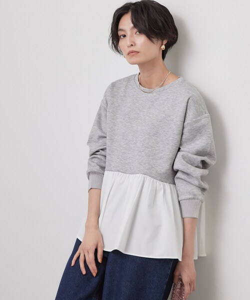 OPAQUE.CLIP(オペークドットクリップ)の「ペプラムドッキングトップス【洗濯機OK】(Tシャツ/カットソー・レディース・グレー/ブラック/ブラウン系その他/ライトブルー・38/42/40)」の1枚目の写真