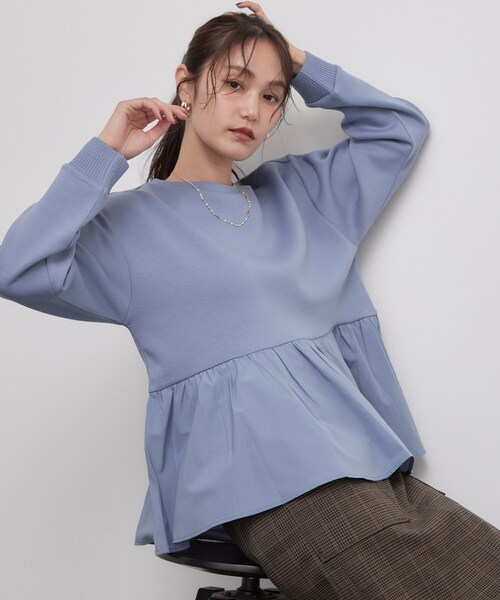 OPAQUE.CLIP(オペークドットクリップ)の「ペプラムドッキングトップス【洗濯機OK】(Tシャツ/カットソー・レディース・グレー/ブラック/ブラウン系その他/ライトブルー・38/42/40)」の17枚目の写真