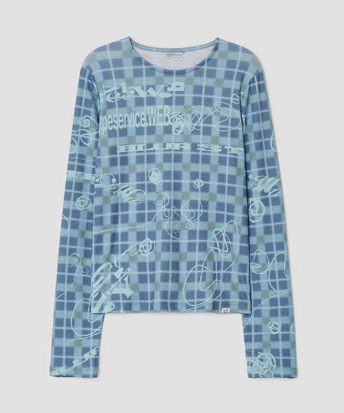 TYPESERVICE（タイプサービス）の「スケッチグリッドトップ[ブルー]（Tシャツ/カットソー・レディース・その他・FREE）」の2枚目の写真