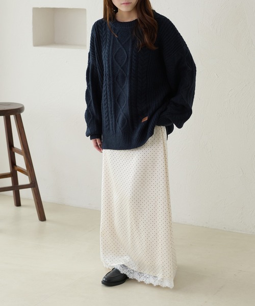 apres jour clair(アプレジュールクレア)の「【apres jour clair】パッチワークケーブルニット(ニット/セーター・レディース・ネイビー/アイボリー/ボルドー/グリーン・X-LARGE/フリー)」の7枚目の写真