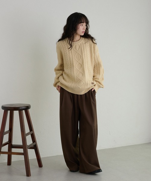 apres jour clair(アプレジュールクレア)の「【apres jour clair】パッチワークケーブルニット(ニット/セーター・レディース・ネイビー/アイボリー/ボルドー/グリーン・X-LARGE/フリー)」の21枚目の写真