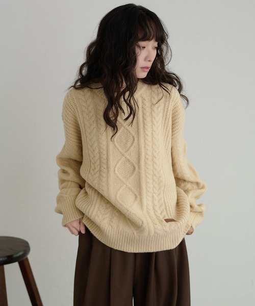 apres jour clair(アプレジュールクレア)の「【apres jour clair】パッチワークケーブルニット(ニット/セーター・レディース・ネイビー/アイボリー/ボルドー/グリーン・X-LARGE/フリー)」の14枚目の写真