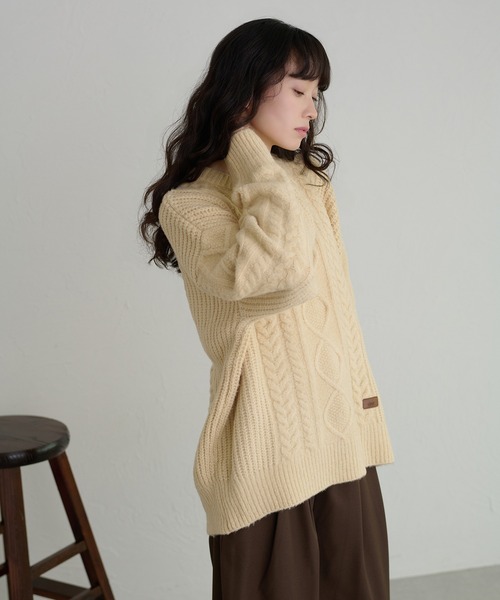 apres jour clair(アプレジュールクレア)の「【apres jour clair】パッチワークケーブルニット(ニット/セーター・レディース・ネイビー/アイボリー/ボルドー/グリーン・X-LARGE/フリー)」の16枚目の写真