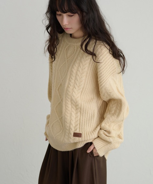 apres jour clair(アプレジュールクレア)の「【apres jour clair】パッチワークケーブルニット(ニット/セーター・レディース・ネイビー/アイボリー/ボルドー/グリーン・X-LARGE/フリー)」の18枚目の写真