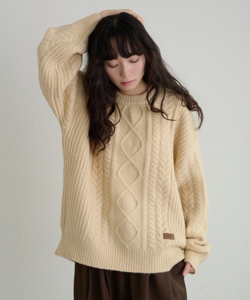 apres jour clair(アプレジュールクレア)の「【apres jour clair】パッチワークケーブルニット(ニット/セーター・レディース・ネイビー/アイボリー/ボルドー/グリーン・X-LARGE/フリー)」の20枚目の写真