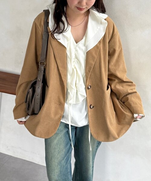 CPCM（シーピーシーエム）の「コーデュロイテーラードジャケット（テーラードジャケット・レディース・ベージュ/ブラック/ブラウン・FREE）」の3枚目の写真