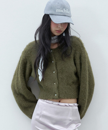 ヘアリー クロップド ウールニット オリーブカーキ