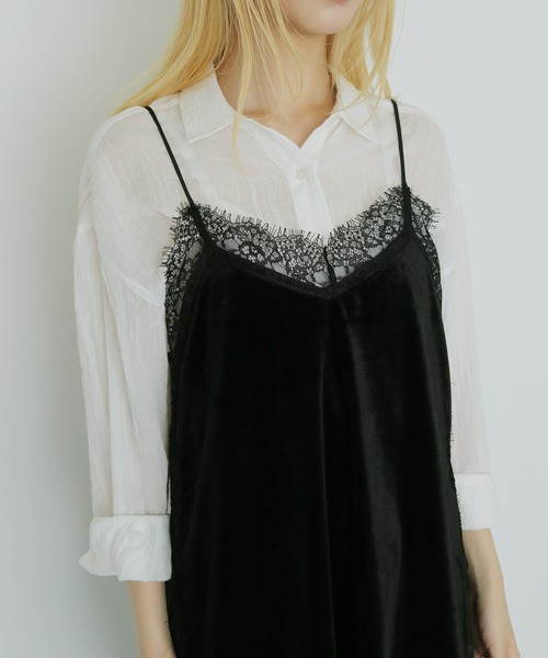 cheriella（シェリエラ）の「【cheriella】ベロアレースキャミソール　VELOUR LACE CAMISOLE（キャミソール・レディース・チャコールグレー/ブラック/ブラウン・FREE）」の2枚目の写真