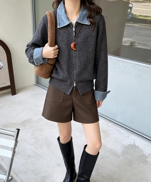 FLINEA(フリネア)の「切り替えデニムニットカーディガン(カーディガン/ボレロ・レディース・ライトグレー/ダークグレー/オフホワイト/ブラック・FREE)」の11枚目の写真
