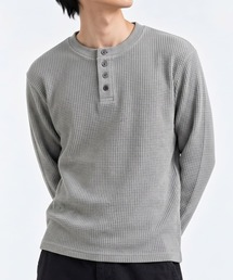 FILLIP J（フィリップジェー）の「クロップドワッフルヘンリーネック長袖Tシャツ/ショート丈ロンT（Tシャツ/カットソー）」