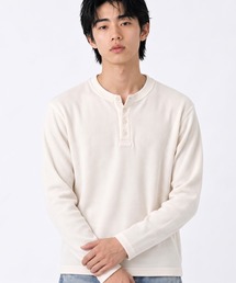 クロップドワッフルヘンリーネック長袖Tシャツ/ショート丈ロンT