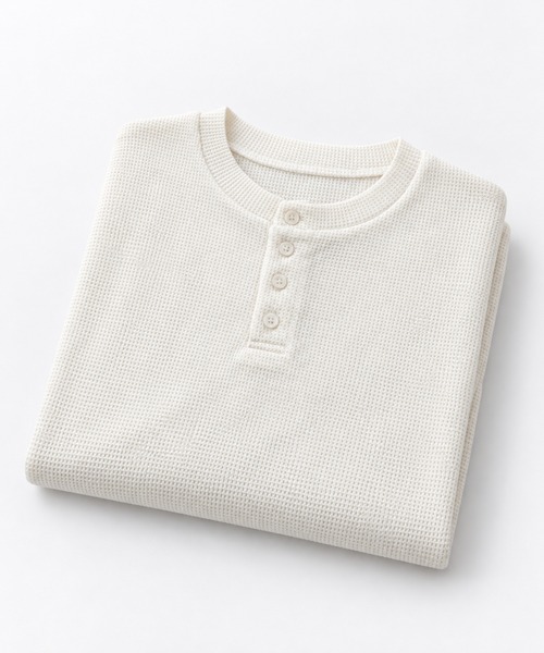 FILLIP J（フィリップジェー）の「クロップドワッフルヘンリーネック長袖Tシャツ/ショート丈ロンT（Tシャツ/カットソー・メンズ・アイボリー/グレー・X-LARGE/LARGE/MEDIUM）」の19枚目の写真