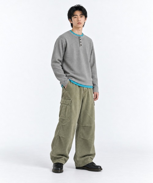 FILLIP J（フィリップジェー）の「クロップドワッフルヘンリーネック長袖Tシャツ/ショート丈ロンT（Tシャツ/カットソー・メンズ・アイボリー/グレー・X-LARGE/LARGE/MEDIUM）」の15枚目の写真