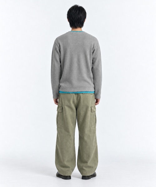 FILLIP J（フィリップジェー）の「クロップドワッフルヘンリーネック長袖Tシャツ/ショート丈ロンT（Tシャツ/カットソー・メンズ・アイボリー/グレー・X-LARGE/LARGE/MEDIUM）」の6枚目の写真